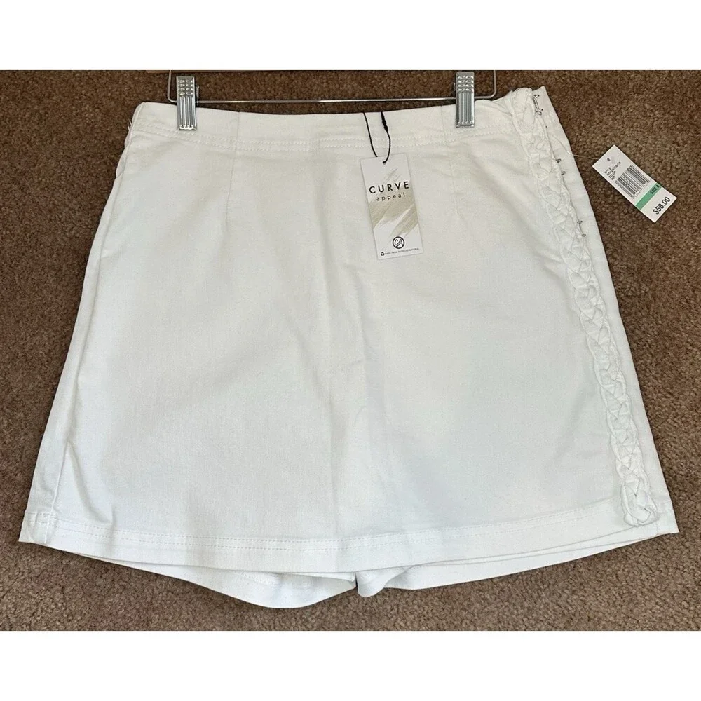 Curve Appeal White Golf Skort Size 8 NWT Braided Side Trim Stretch Skirt Shorts - Picture 6 of 11